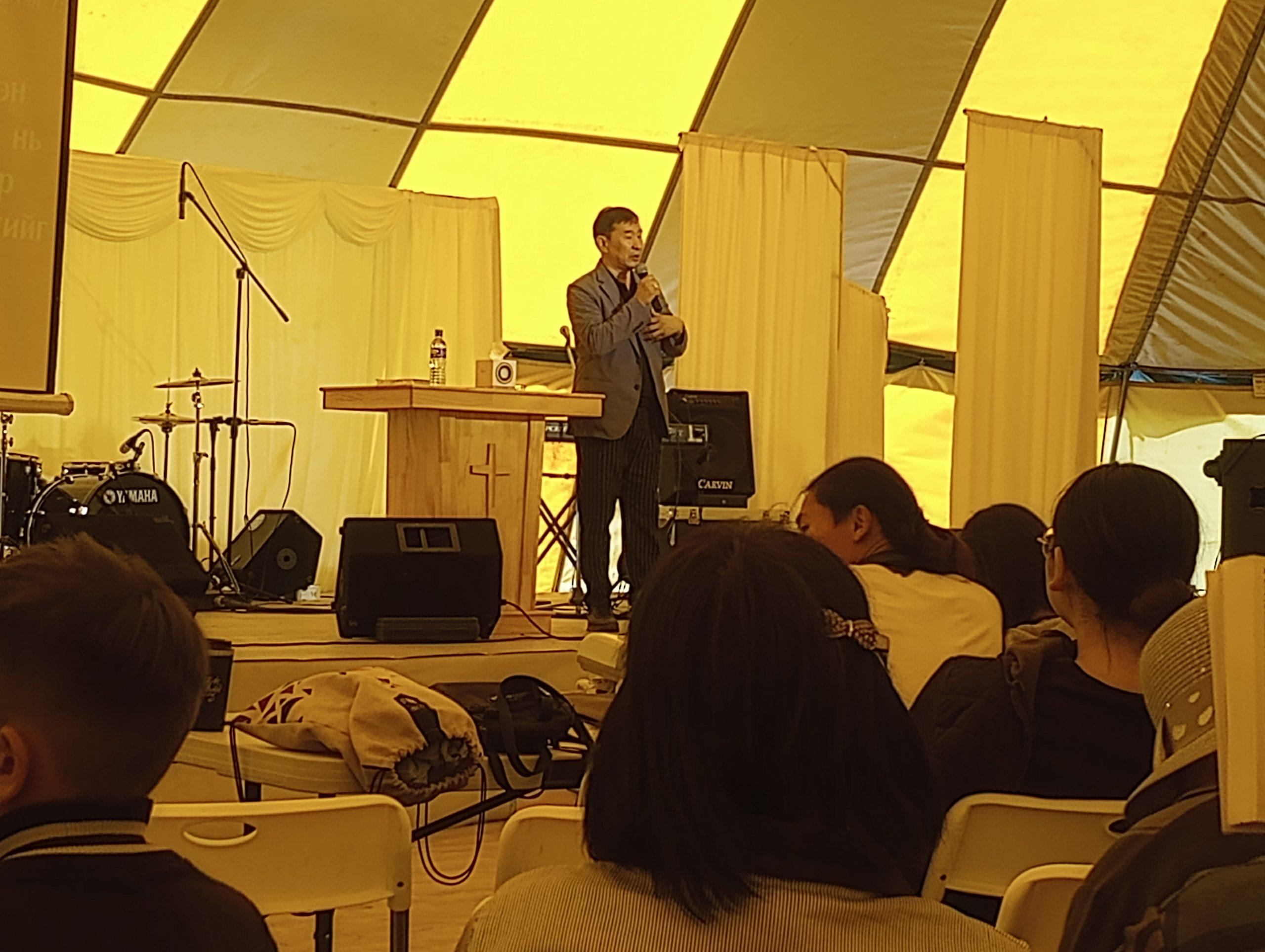 Naraa preaching at Zavkhan tent revival